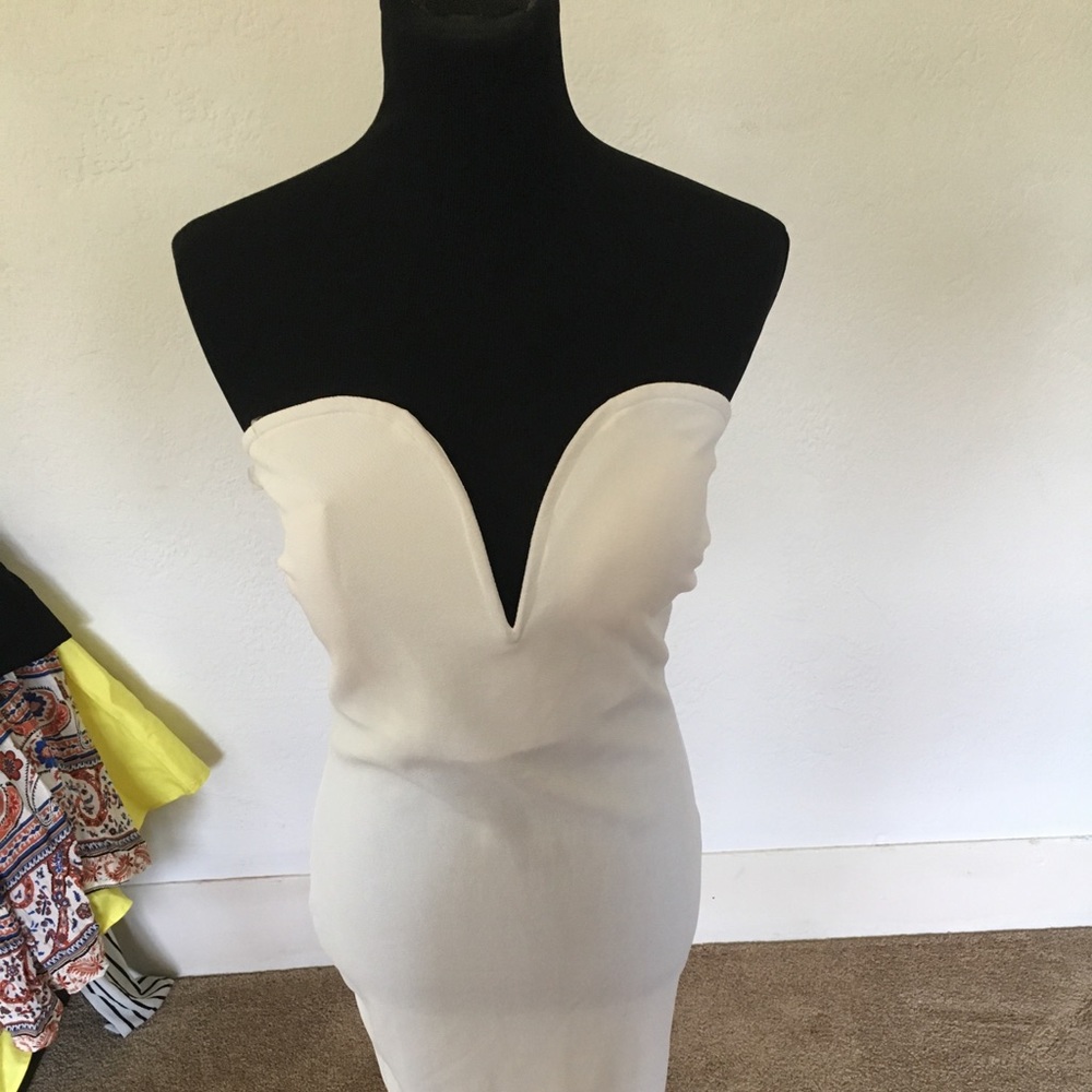 Plunging White Midi Dress